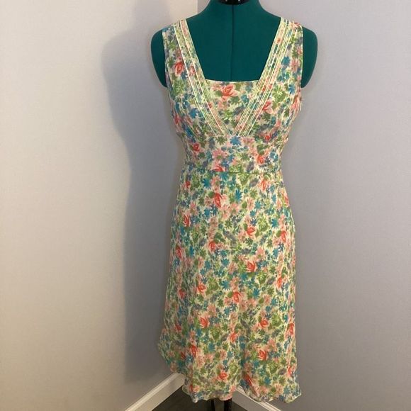 Ann Taylor Dresses & Skirts - 90’s Ann Taylor Floral Sleeveless Midi dress flounce hem Size 4
